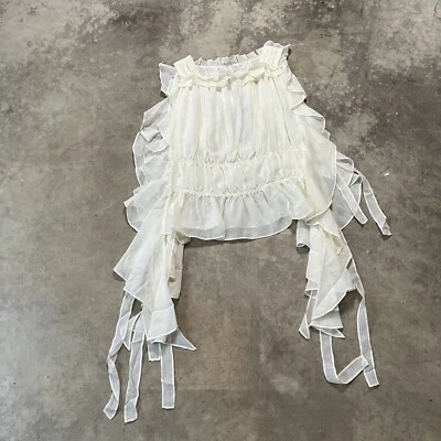 Rachel Zoe Blouse Womens Small Silk Ivory Sheer Tie Sides Ruffles Romantic - image 1 of 4