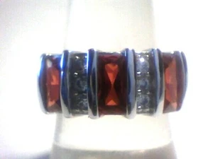 Gorgeous Band of Red Garnets, and Austrian Crystals in this Beautiful Sz. 8 Ring - Picture 1 of 4