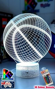 BASKETBALL NBA BALL Personalised 3D LED Night Light 16 Colour Change Lamp - Picture 1 of 8