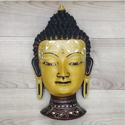 Buddha Mask 8" Wall hanging Art Sculpture Painting & Carving mask Religious - Image 1 of 4
