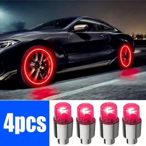 4Pcs Car Auto Wheel Tire Tyre Air Valve Stem Red LED Light Caps Cover Accessory - Picture 1 of 16
