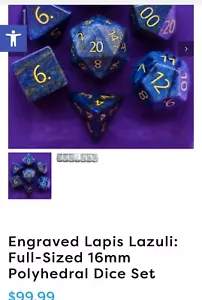 Engraved Lapis Lazuli: Full-Sized 16mm Polyhedral Dice Set MDG0210 - Picture 1 of 3