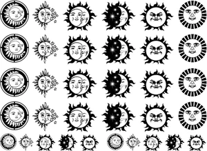 Celestial Sun Moon 34 Stck. 0,75 bis 1 Zoll schwarz geschmolzenes Glas Aufkleber - Bild 1 von 1