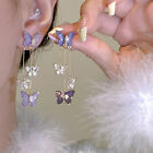 Fashion Purple Crystal Butterfly Dangle Earrings For Women Long Tassel Earrings