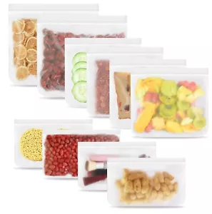 10Pcs Silicone PEVA Food Storage Bags Reusable Zip Lock Pouch Fresh Sealer White - Picture 1 of 7