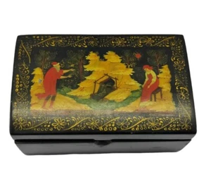 Russische Lack Schmuckschatulle handbemalt Volkskunst Märchen LESEN!!  - Bild 1 von 12