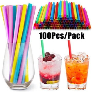 100pcs Colorful Drinking Straws Drink Disposable Plastic Straws Juice Party - Picture 1 of 13