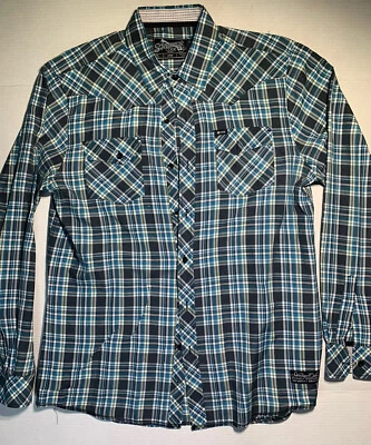 Sovereign Code Men’s Long Sleeve Button Up Plaid Shirt Large Blue - Image 1 of 4
