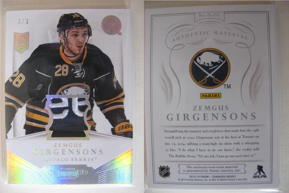 2013-14 Panini Dominion Marca Reebok Logo RC Zemgus Girgensons 3/3 Novato Foto 1 de 1