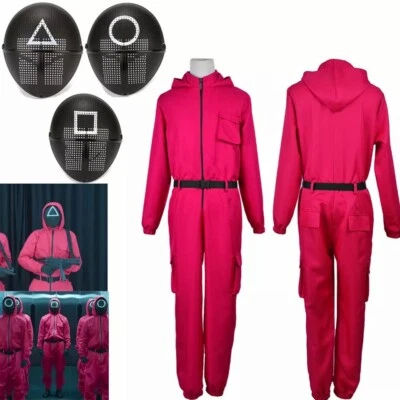 ANIAN Adult Unisex Squid Fancy Dress Guard Costume Men's Women's Game Jumpsuit Outfit