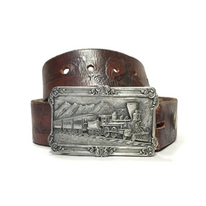 Siskiyou Men's Belt Brown 42 Leather VTG '84  Railroad Fishing Name Belt Jimmy - Picture 1 of 8