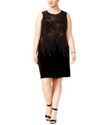 Calvin Klein Woman's Plus Crystals Studded Sheath Dress, Sizes 18W, 20W (Black) - Image 1 of 2