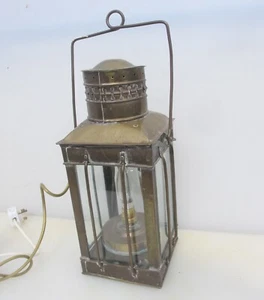 Large Vintage Brass Lantern Light Lamp Glass Hanging Handle Light Antique 15"H - Picture 1 of 18