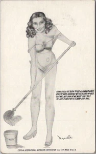 Artist-Signed MEYER LEVIN Mutoscope / Arcade Card Sexy Girl Mopping the Floor - Bild 1 von 2