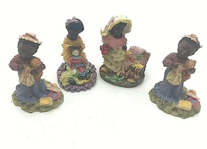 Set 4 Baby Girl with Toys Figurines Black African American Vintage 2.25"tall - Picture 1 of 7