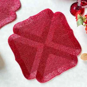 Enliven, Set of 6, Handmade beaded Burgundy Red table mat, charger plate - Picture 1 of 5