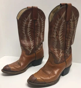 Abilene Cowgirl Western Pointed Toe Boots Two Tone Brown Leather Women’s Sz 6 M - Picture 1 of 12