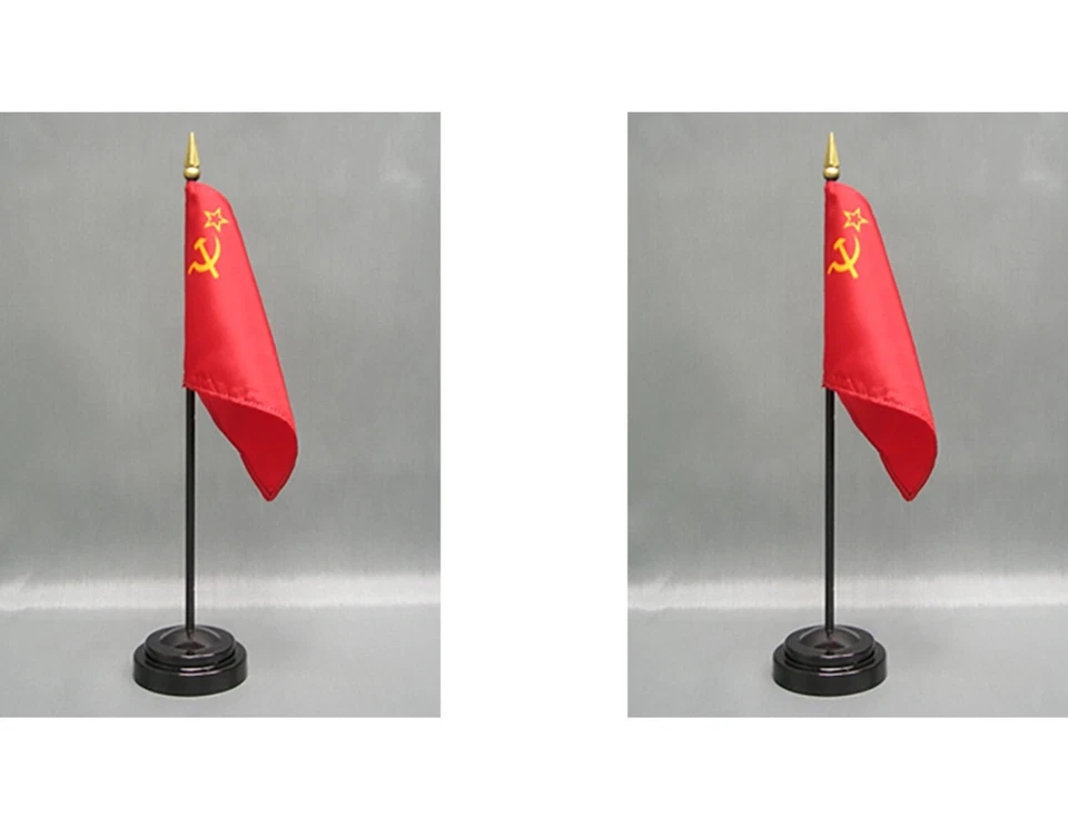 WORLD FLAGS DIRECT Made in The USA--2 Rayon 4"x6" Mini Desk Hand Waving Table Flags w/2 Black Bases