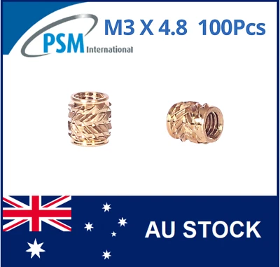 PSM M3X4.8 BRASS INSERT FOR PLASTIC TECH-SONIC TECBM3-4.8 THREAD KNURLED HEAT X100