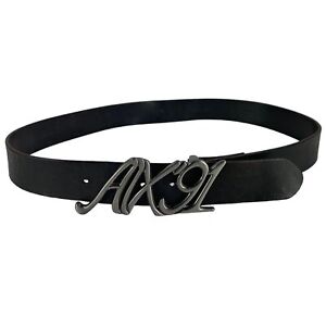 Armani Exchange AX91 Vintage Metal & Leather Men's Black Silver Belt Used