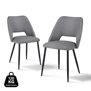 ACA Dining Chairs Curved Side Chair PU Leather Seat Metal Legs (Grey Set of 2) - Picture 1 of 7