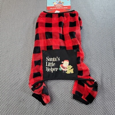 Nuevo Pijama Estampado Búfalo Perro Santa's Little Helper Rojo/Negro Talla Grande Foto 1 de 4