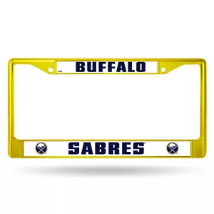 Buffalo Sabres NHL Yellow Painted Chrome Metal License Plate Frame - Picture 1 of 5