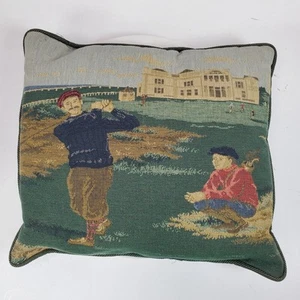 Vintage 1940s Golf Golfing Square Throw Pillow 16x14 Inch - Picture 1 of 6