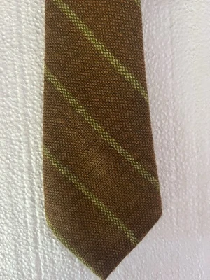 Gravata masculina listrada laranja e amarela vintage de lã 3,5” de largura 58” de comprimento - Imagem 1 de 4