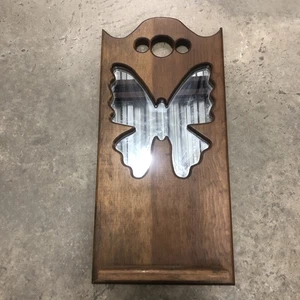 Vintage 80s Solid wood wall Plant Shelf Butterfly Cut Out Mirror Irving Texas - Picture 1 of 11
