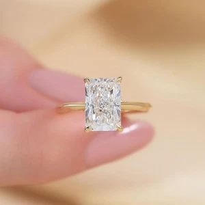 Radiant Cut Moissanite Solitaire Engagement Ring – 14K Yellow Gold Bridal Ring - Picture 1 of 5