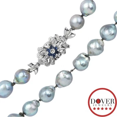 Italian Diamond Sapphire Pearl 18K Gold Beaded Necklace 50.6 Grams NR - Image 1 of 4