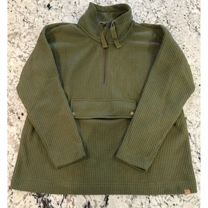 LL Bean Green Brushed Waffle Funnelneck Pullover L zipper pocket - Picture 1 of 8