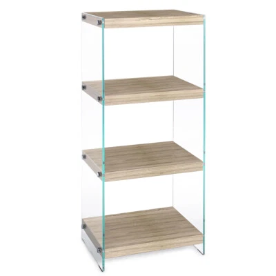 LIBRERIA 4 RIPIANI KENYA 40X30X100 STUDIO DESIGN SOGGIORNO VETRO E LEGNO CHIARO - Immagine 1 di 2