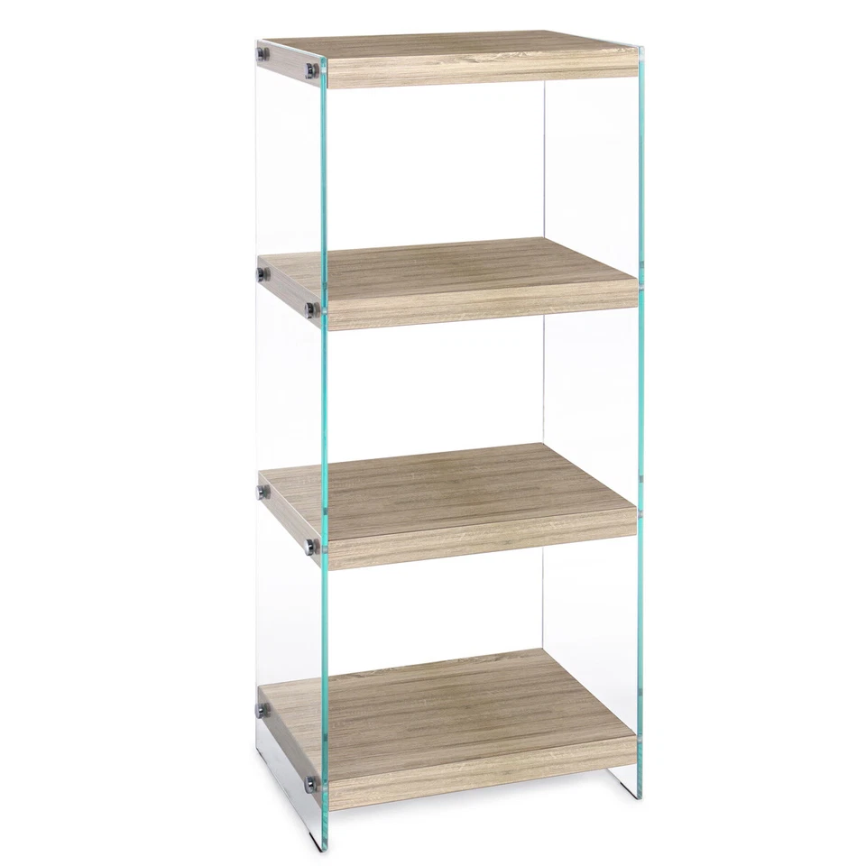 LIBRERIA 4 RIPIANI KENYA 40X30X100 STUDIO DESIGN SOGGIORNO VETRO E LEGNO CHIARO - Immagine 1 di 2