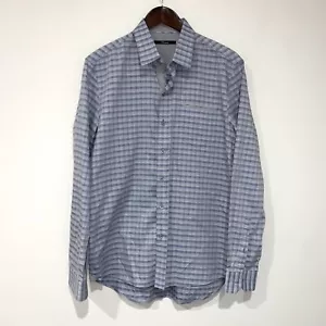 7 DIAMANTEN Herren Large Blau Weiß Dünn Karo Langarm Knopf Up Shirt JJ7 - Bild 1 von 4