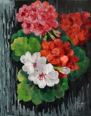 YARY DLUHOS цветок герани растения натюрморт сад оригинальное искусство картина маслом - Изображение 1 из 4