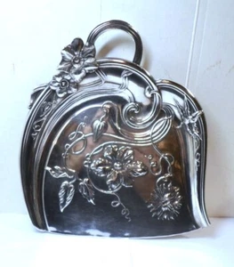 Antique ART NOUVEAU SILVER CRUMB TRAY SILENT BUTLER Floral Design European Marks - Picture 1 of 9