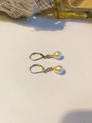 Orecchini carini perfetti Perle e Zircone Argento Sterling 925 Rodiato - Immagine 1 di 4