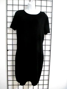 NORDSTROM  🌸 SIZE LARGE==BLACK WOOL BLEND / SHORT SLEEVE /  SWEATER DRESS - Picture 1 of 7
