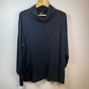 Eskandar Damen OS schwarz Pima Baumwolle Fronttasche Wasserfallausschnitt Tunika Designer Top - Bild 1 von 6