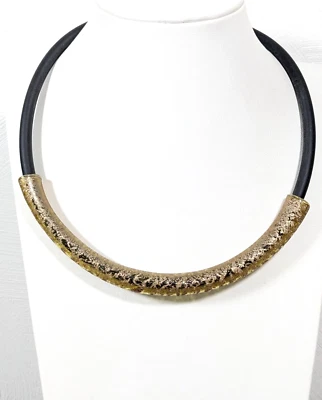 Italianissimo Collar Tubino Negro Barra Curvada Cristal Murano Dorado Goma 18 pulgadas Foto 1 de 4