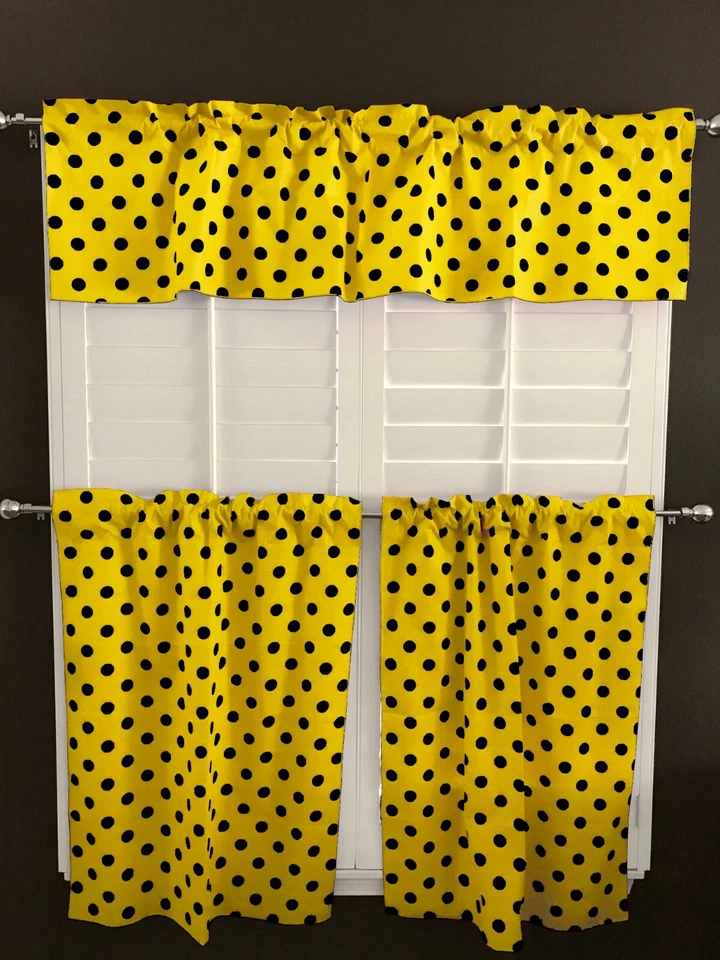 Juego de cenefa de cocina/ventana de nivel con estampado de lunares/manchas de polialgodón de 3 piezas Foto 1 de 1