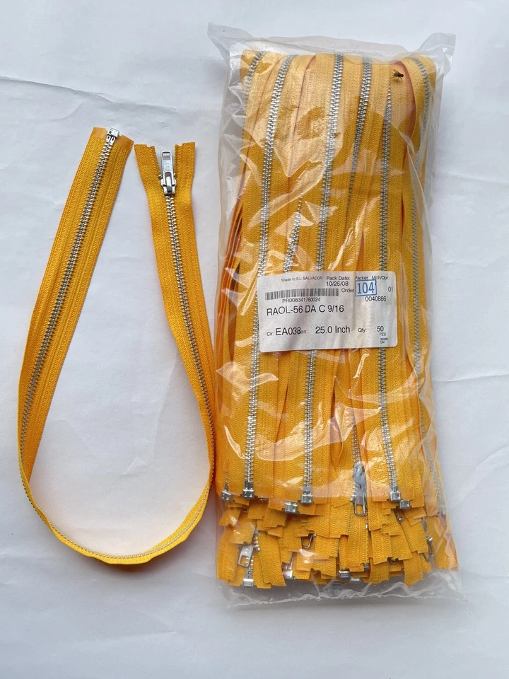 Cantidad 50 cremalleras YKK 25" metal aluminio #5 9/16 extremo abierto color 038 amarillo RAOL-56 DA Foto 1 de 2