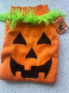 Dog Knit Sweater Pumpkin Halloween Jack O Lantern Large Length - Picture 1 of 3