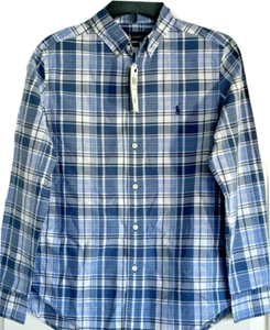 New Ralph Lauren Little Boy's Plaid Shirt L 14-16 Blue White  APR25D - Picture 1 of 3