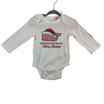 Vineyard Vines Christmas Whale Baby Bodysuit Long Sleeve Holiday White 0-3 Month - Image 1 of 3