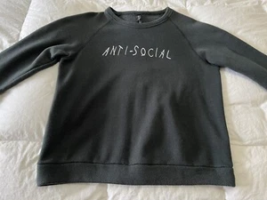 Crewneck Sweatshirt~ Size Medium “Anti-Social” Distressed Black - Picture 1 of 8