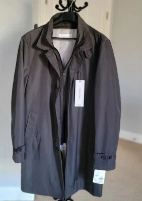 Mens Calvin Klein Raincoat Button Front 44 Long Raincoat NWT Charcoal #42 - Image 1 of 4