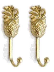 2 PINEAPPLE COAT HOOKS small solid brass vintage old style 120mm hook B - Picture 1 of 12
